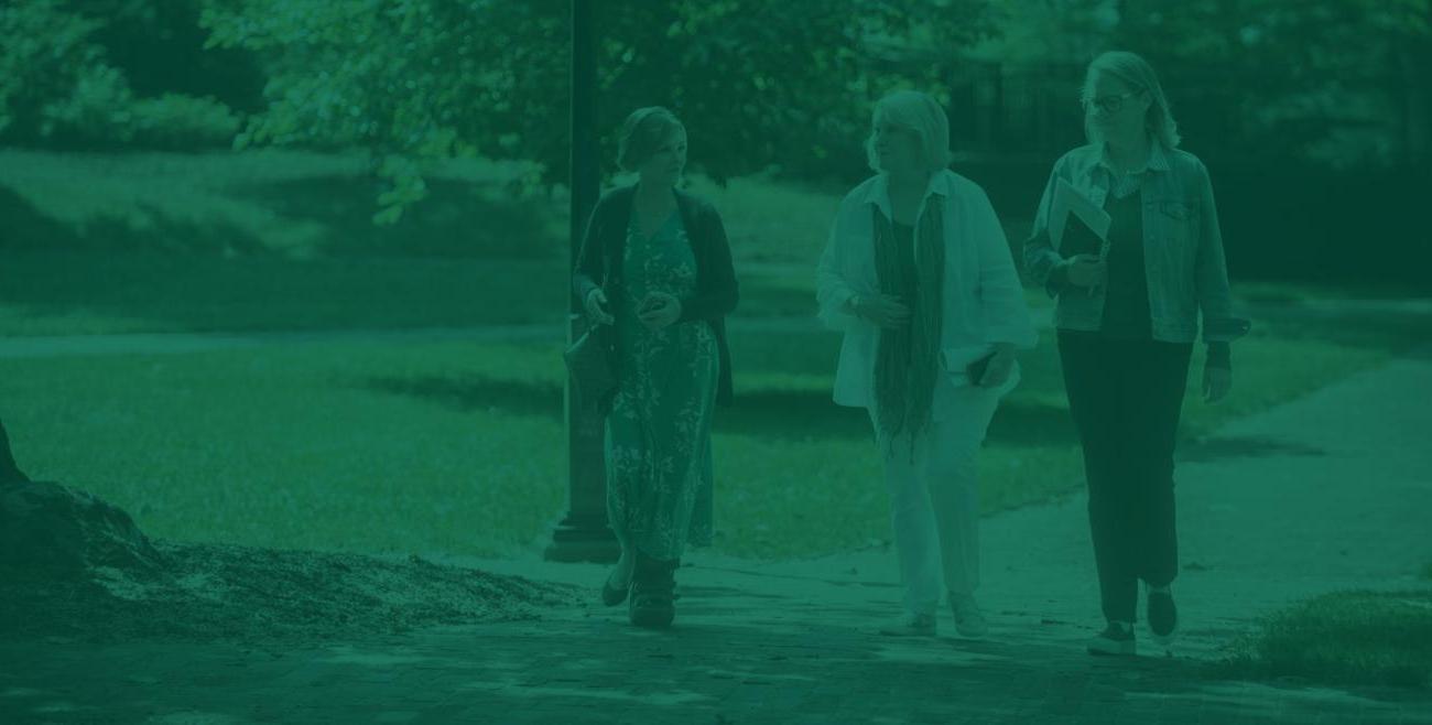 OHIO President, Dr Lori Gonzalez walking campus with her staff